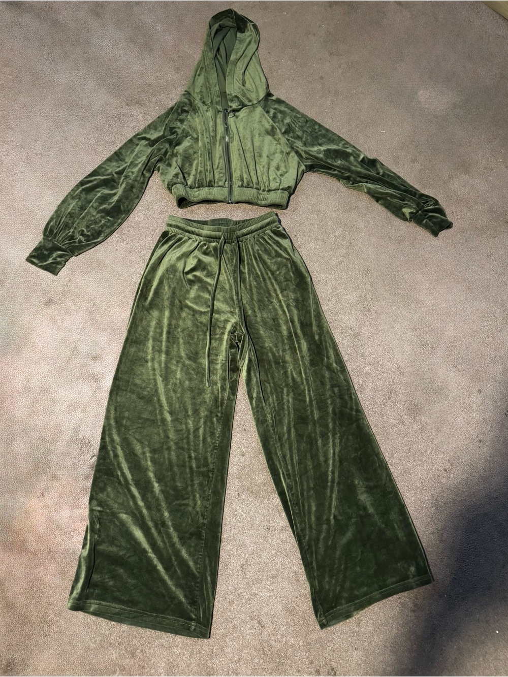 SHEIN Olive Green Velour Wide-Leg Pants